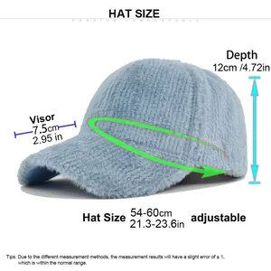 Size chart showing adjustable hat circumference 54 to 60 cm for plush baseball cap