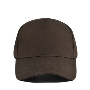 Detail view of dark coffee cotton baseball cap showing five-line stitching on curved brim