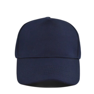 Detailed view of durable reinforced stitching on dark blue baseball cap brim