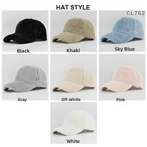 Collage of plush baseball caps in seven colors including khaki, pink, and grey