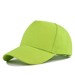 Detail view of the neon green cotton baseball cap showing curved brim and stitching