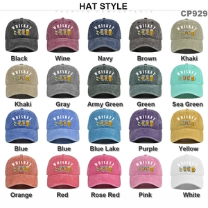 Detailed grid view showing twenty different colors of washed cotton retro whiskey baseball caps
