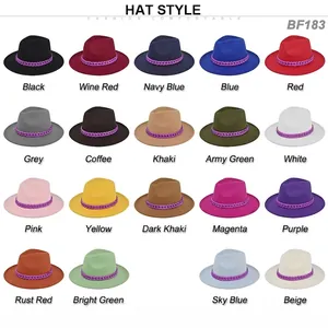 Cappello fedora in stile britannico in 19 colori con catena decorativa viola elegante