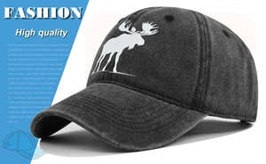 Casquette de baseball en coton délavé vintage avec imprimé silhouette d'élan blanc