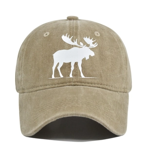Casquette de baseball vintage kaki lavé avec silhouette d'élan blanc imprimée