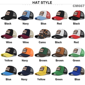 Mesh trucker hats in 20 colors featuring mountain embroidery and hat is simple patches