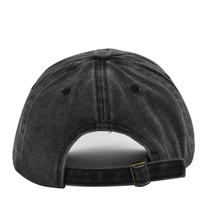 Close-up of the vintage washed cotton baseball cap with adjustable metal buckle at back