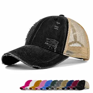 Gorra Trucker Vintage Lavada Desgastada para Hombre Mujer Gorra de Béisbol de Malla Transpirable Rota Ajustable para Sol al Aire Libre