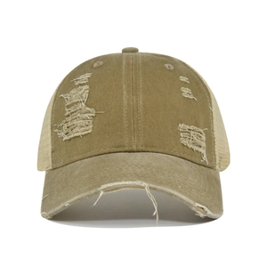 Gorra de béisbol vintage caqui lavado con detalles desgastados y malla transpirable