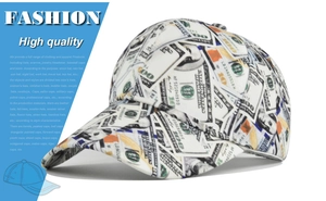Detailed close-up of $100 bill print on high-quality cotton baseball cap fabric