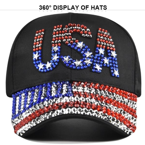 Zwarte honkbalpet met USA-strass ontwerp en kristallen in de stijl van de Amerikaanse vlag