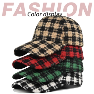 Tweed baseball caps in four colors featuring classic autumn plaid textures and curved brims