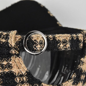 Tweed plaid baseball cap with adjustable silver metal buckle and textured fabric