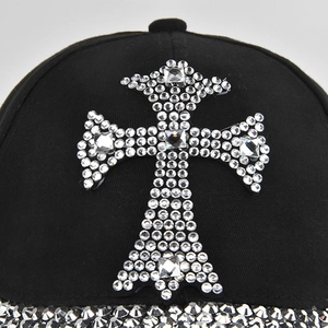 Casquette de Baseball Croix en Strass Cristal Brillant Réglable en Coton Snapback Chapeau pour Hommes Femmes Mode Hip Hop Protection Solaire