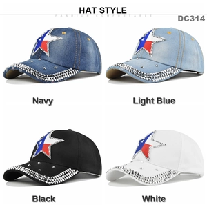 Star patchwork baseball cap with sparkling rhinestones and rivets in four color styles