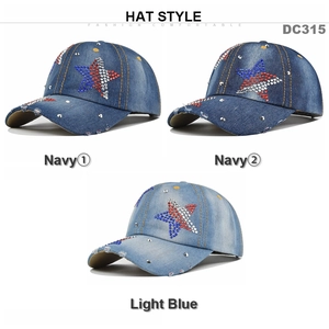 Distressed Washed Denim Baseball Cap For Men Women With Rhinestone Star And Rivets Adjustable Vintage Streetwear Cotton Sun Hat