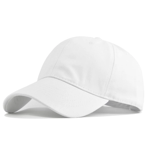 Vue latérale détaillée d'une casquette de baseball en coton blanc pur avec coutures premium