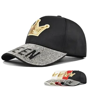 Women Luxury Rhinestone Crown Baseball Cap Cotton Fashion Queen Letter Embroidery Adjustable Sun Hat Streetwear Hip Hop Cap