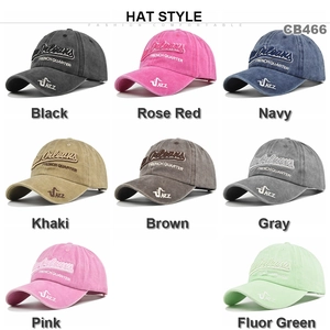 Vintage washed cotton baseball caps with New Orleans embroidery in eight assorted colors