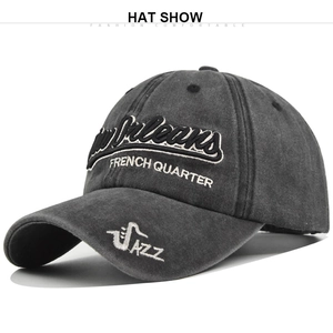 Detailed 3D embroidery of New Orleans Jazz and French Quarter on a washed cotton cap
