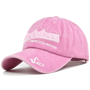 Vintage washed pink cotton baseball cap with New Orleans embroidery and jazz graphics