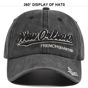 Vintage washed cotton New Orleans embroidered baseball cap with 3D letters and worn-out finish