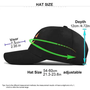 Halloween baseball cap with smiley face embroidery and adjustable strap size guide