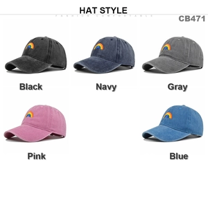 Rainbow embroidery baseball caps in five vintage washed colors for men and women