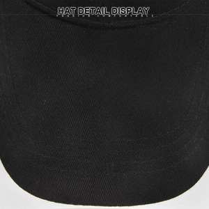 Detail display of black cotton baseball cap brim with five rows of neat stitching