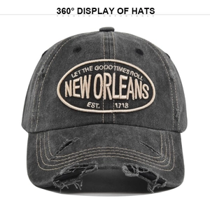 Vintage New Orleans embroidered baseball cap with distressed washed cotton and brim holes
