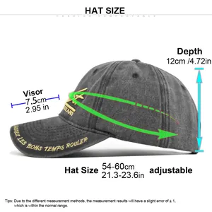 Size chart showing adjustable 54-60cm circumference for this 3D embroidered baseball cap