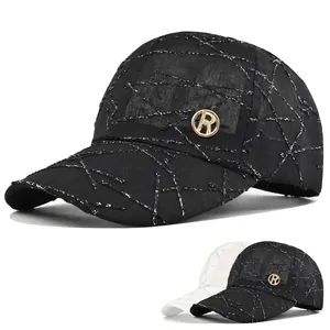 Cotton Breathable Baseball Cap For Men Women Adjustable Metal Letter Logo Rhinestone Sun Hat Casual Sport Snapback Hat Vintage Embroidery Peaked Cap