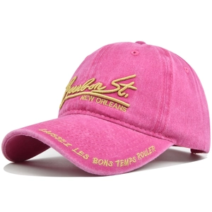 Vintage dark pink washed cotton baseball cap with 3D gold embroidery text details