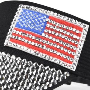 Sparkling US flag baseball cap with rhinestone embroidery and silver punk style metal studs