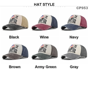 Casquettes de camionneur moto vintage en six couleurs avec visières usées et imprimés retro