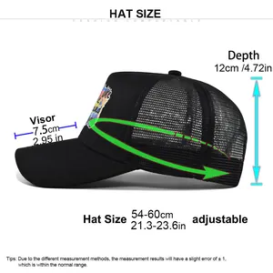 Guide des tailles pour casquette baseball en mesh avec tour de tête de 54-60 cm