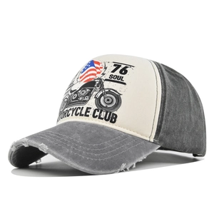 Casquette de baseball vintage usée avec imprimé 76 Soul Motorcycle Club en beige et gris