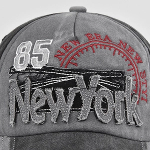 Vintage washed charcoal baseball cap with 3D New York embroidery and retro style