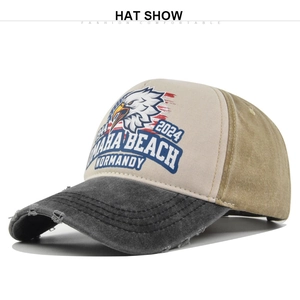 Distressed Omaha Beach eagle baseball cap with vintage embroidery and worn brim detail