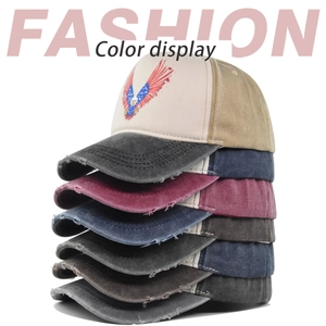 Vintage eagle print baseball caps in multiple colors with distressed washed cotton finish