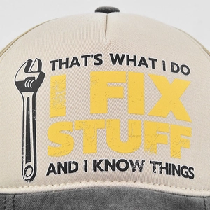 Vintage I FIX STUFF baseball cap with distressed design and wrench graphic print
