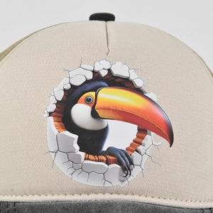 Vintage baseballpet met toekan-opdruk 3D-distressed effect en gebogen klep design