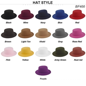 Classic flat top wide brim wool jazz fedora hats available in 16 assorted colors