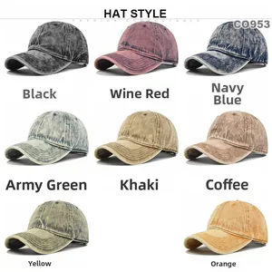 Collectie van acht vintage gewassen katoenen honkbalpetten in verschillende effen kleuren