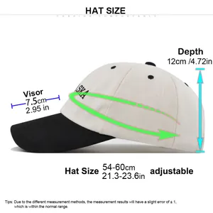 Größentabelle für Baseballkappe mit 54-60cm Kopfumfang und 7,5cm Schirmlänge
