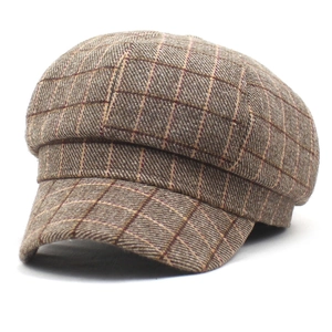 Casquette gavroche rétro à carreaux pour femme en tweed chaud pour l'automne et l'hiver