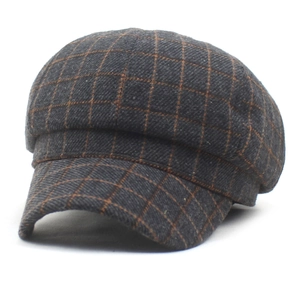 Béret Octogonal à Carreaux Rétro Britannique pour Femmes Vintage Newsboy Cap Automne Hiver Chaud Mélange de Laine Mode Casquette