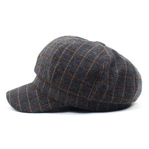 Casquette gavroche classique grise à carreaux en laine chaude pour femme hiver automne