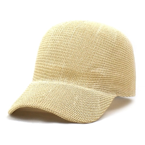 Breathable paper straw baseball cap for women with beige woven texture and curved brim