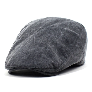 Classic charcoal grey washed cotton flat cap with vintage canvas texture for men